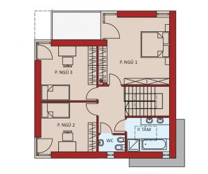 Mặt bằng tầng 2 - Nhà biệt thự đẹp 2 tầng 3 phòng ngủ
